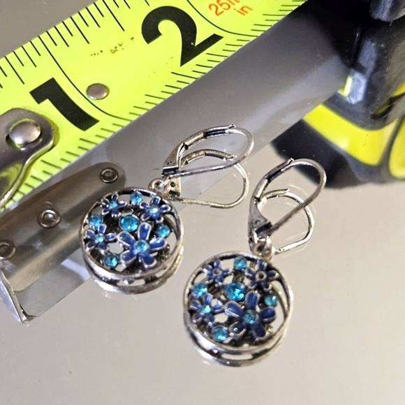 Blue Glass Silver Toned Earrings - Picture 3 of 4